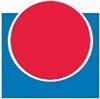 Sprungtuch e.v. Lübeck, Logo, roter Kreis auf blauem viereckigem Hintergrund